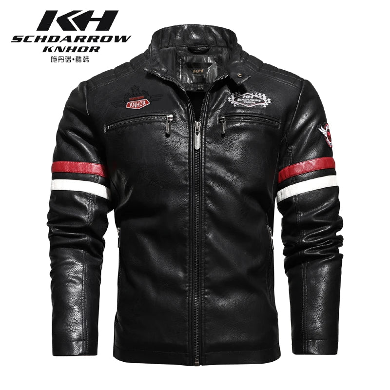 Spring and Autumn Male Leather Jacket Men'S New Air Force Pilot Motorcycle Leather Jacket Fashion Mosaic Red Leather Coat