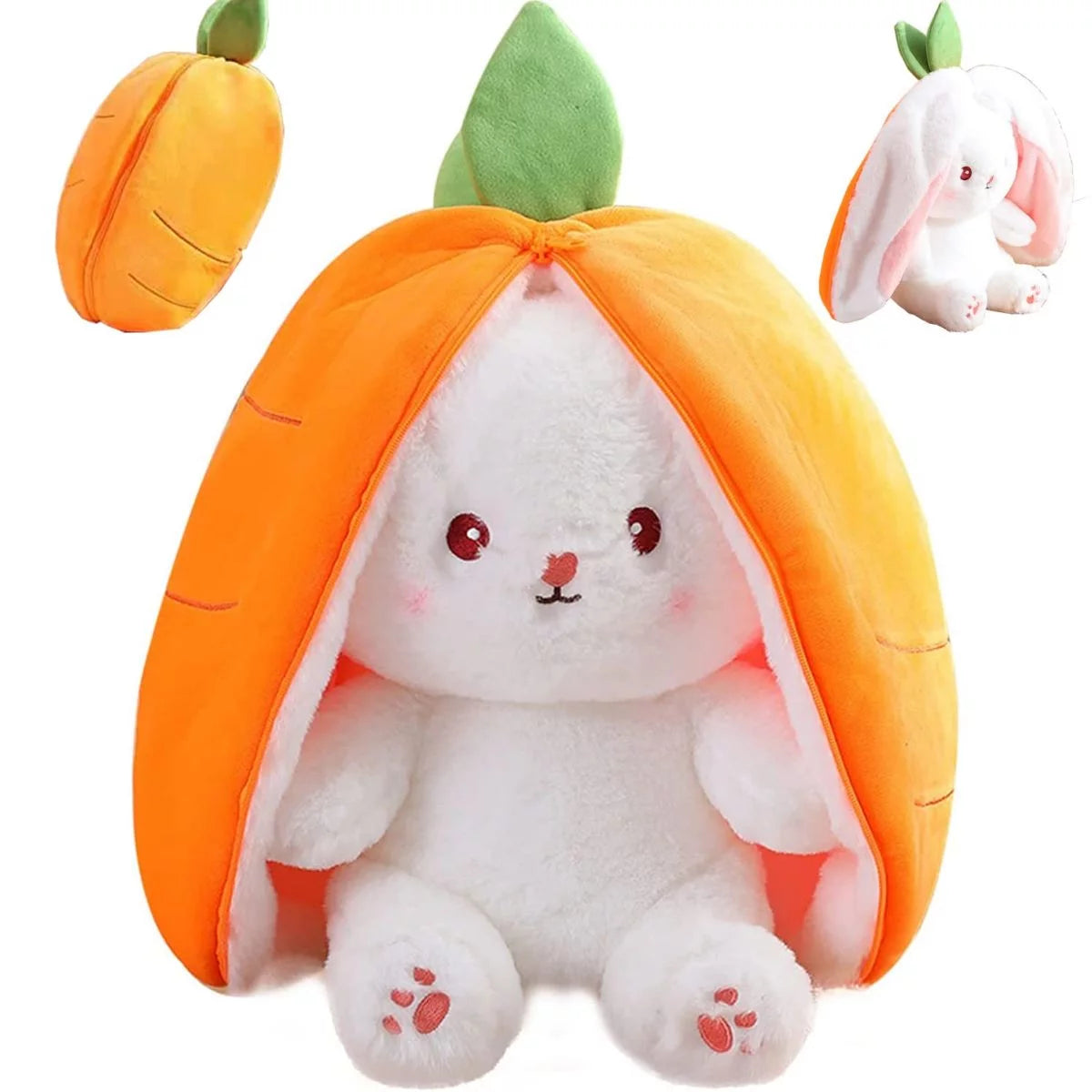 Plush, Reversible Bunny Carrot Strawberry Pillow with Zipper, Cute Rabbit Sofa Pillow Decoration Doll, Soft Plush Toy for Boys Girls , Gifts for Kids(Carrot, 7.1In)