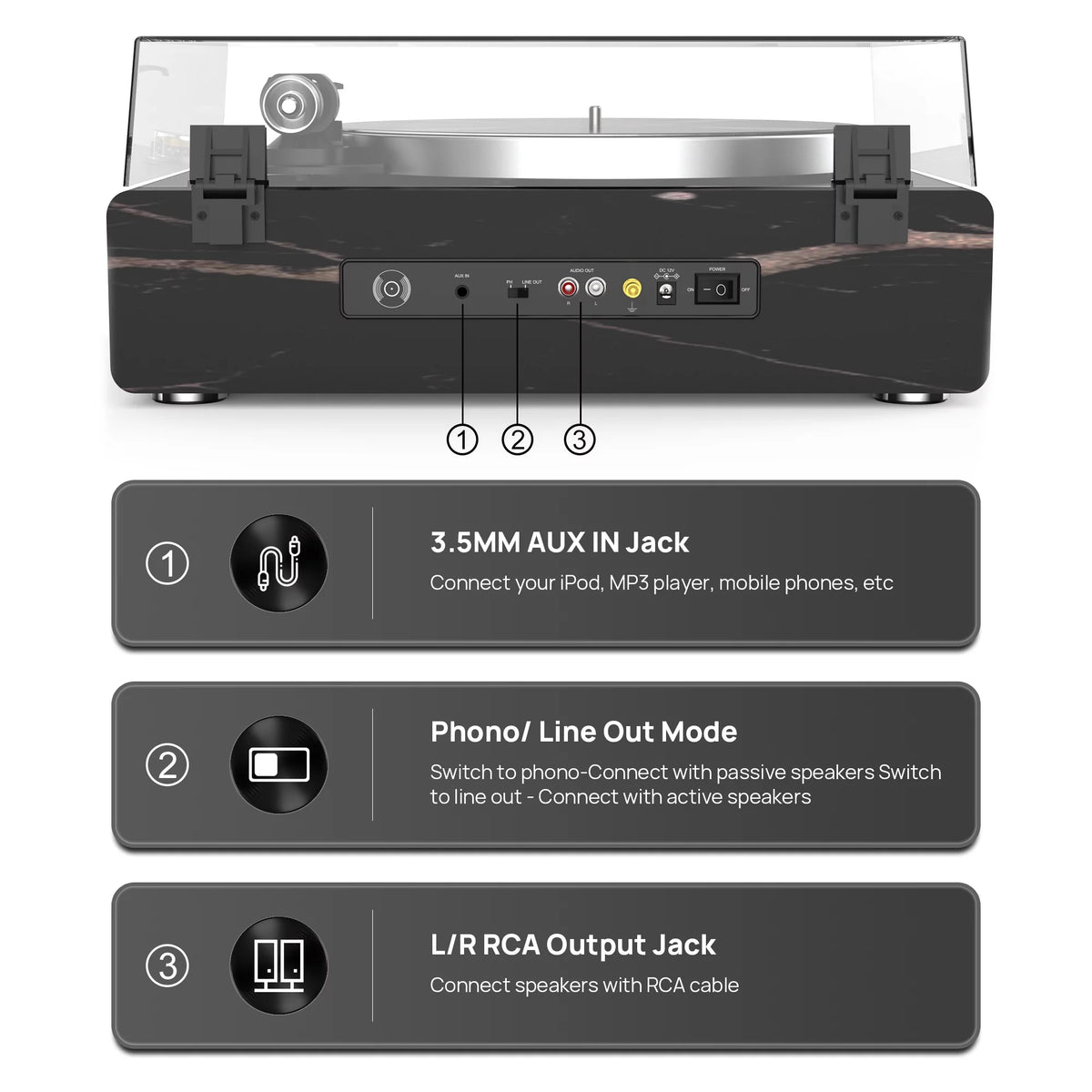 Record Player Support Bluetooth Belt-Drive Turntable Built-In Speakers, Black