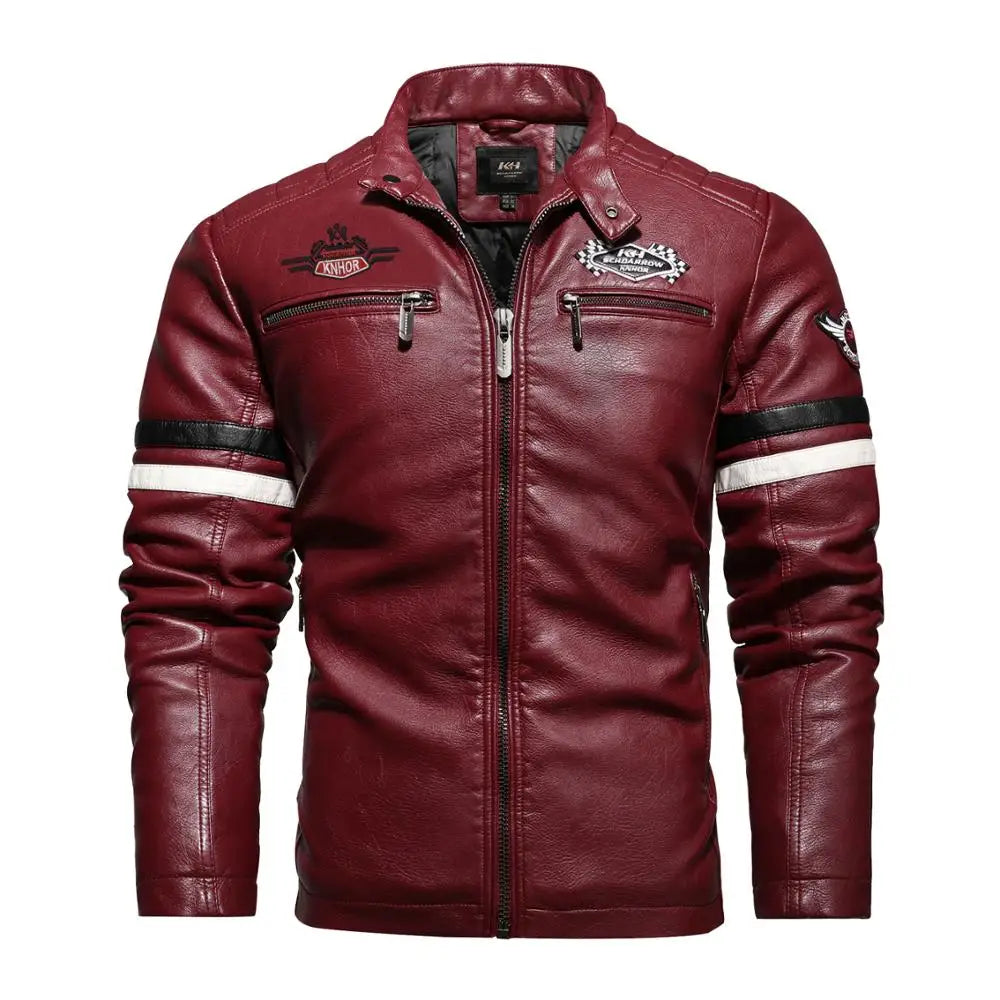 Spring and Autumn Male Leather Jacket Men'S New Air Force Pilot Motorcycle Leather Jacket Fashion Mosaic Red Leather Coat