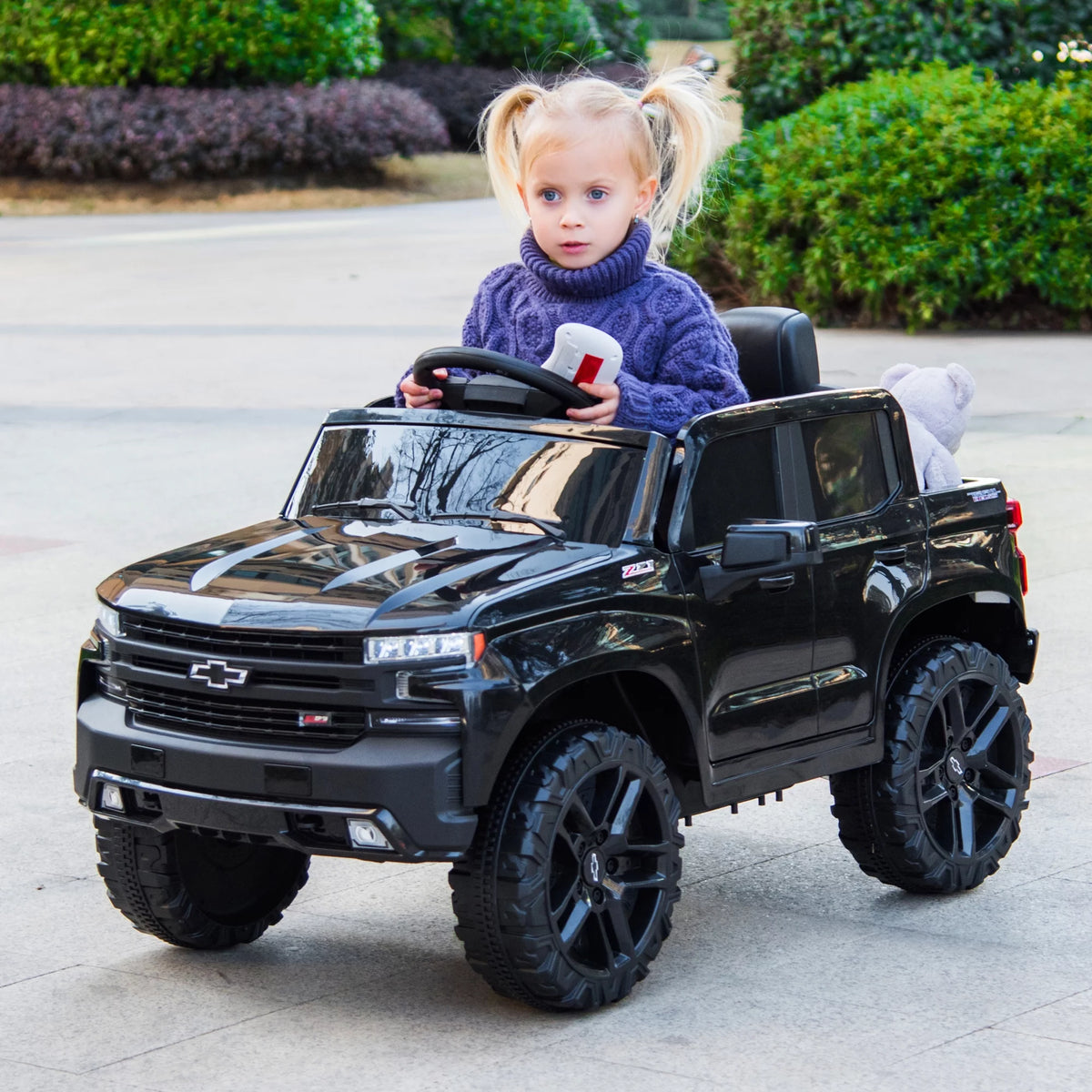 Chevrolet Silverado 12V Powered Ride on Cars for Kids, Remote Control, LED Light, MP3 Player, Electric Ride on Toys Truck for Boys Girls Gifts, Black