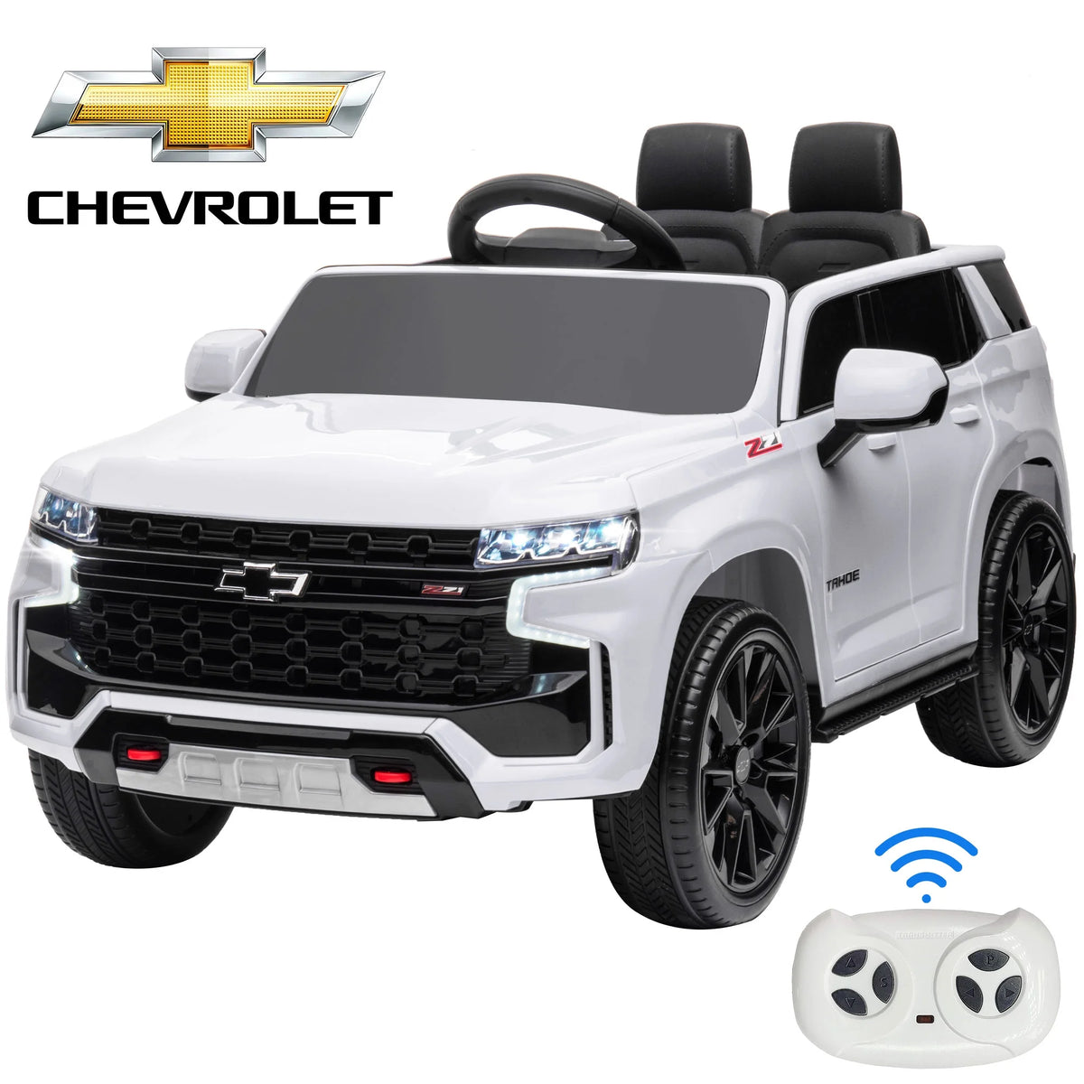 Ride on Truck with Remote Control, Chevrolet Silverado 12V Ride on Toys, Powered Ride on Cars for Boys Girls, White Electric Cars for Kids to Ride, LED Lights, MP3 Music, Foot Pedal, CL203